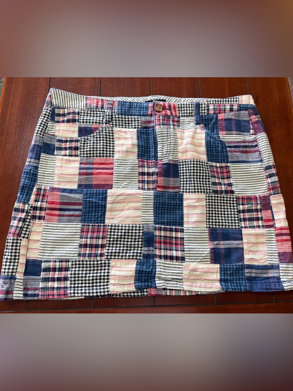 TOMMY HILFIGER Madras Cotton Mini Skirt in Navy, Pink & Cream size: 16